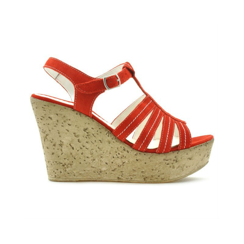 Damen Sandalen 598 Korallenrot Velours