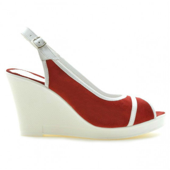 Damen-Sandalen 5000 rot Velours+weiß Damen-Sandalen 5000 rot Velours+weiß