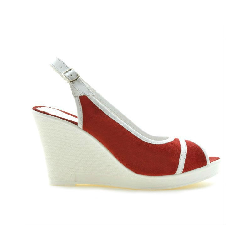 Damen-Sandalen 5000 rot Velours+weiß