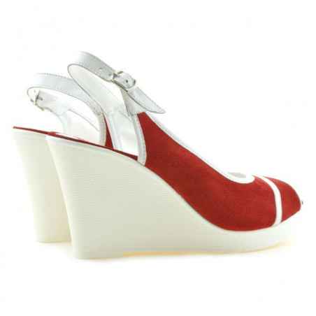 Damen-Sandalen 5000 rot Velours+weiß