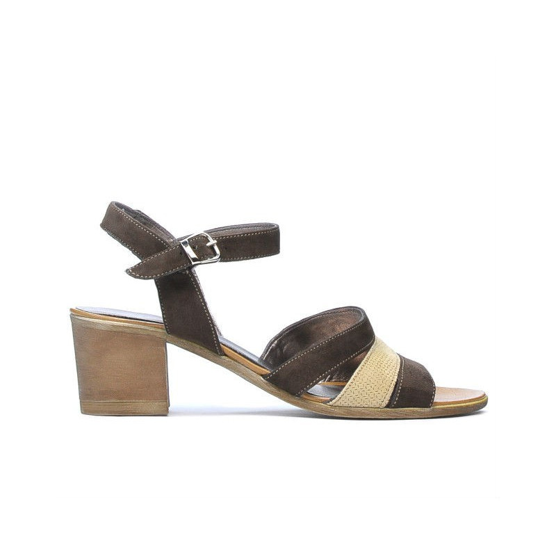 Damen Sandalen 5024 Kaffee Velours kombiniert