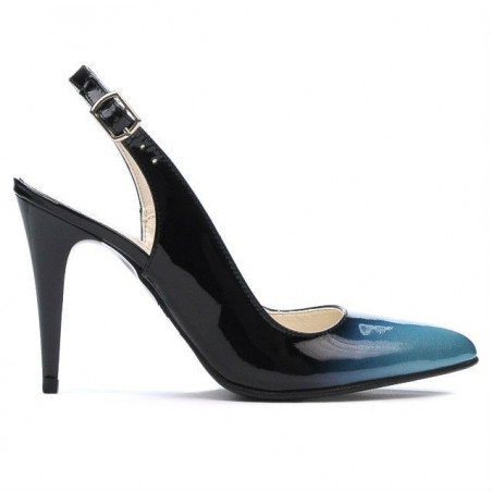 Dament Sandalen 1249 Lack blau+schwarz