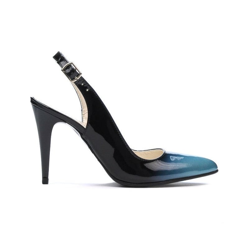 Dament Sandalen 1249 Lack blau+schwarz