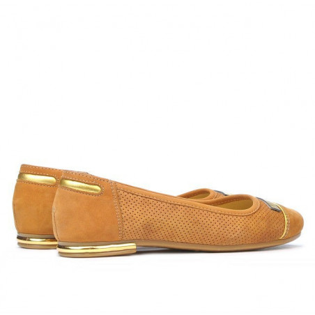 Damen-Ballerinas 632p, perforiertes braunes Büffelleder