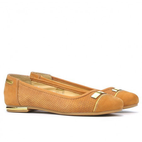 Damen-Ballerinas 632p, perforiertes braunes Büffelleder