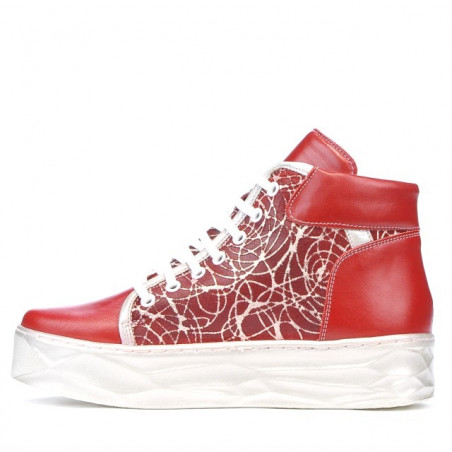 Damen Stiefeletten 3311 rot kombiniert