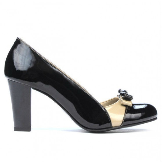 Damen elegante Schuhe 1227 Lack Schwarz+Beige