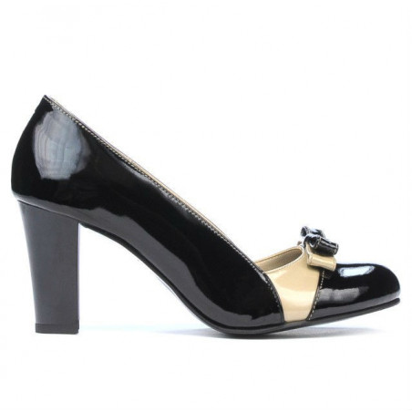 Damen elegante Schuhe 1227 Lack Schwarz+Beige