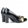 Damen elegante Schuhe 1227 Lack Schwarz+Beige