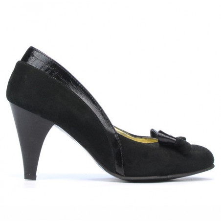 Damen Elegante Schuhe 1065 Schwarzes Antilopenleder + Schwarzer Lack
