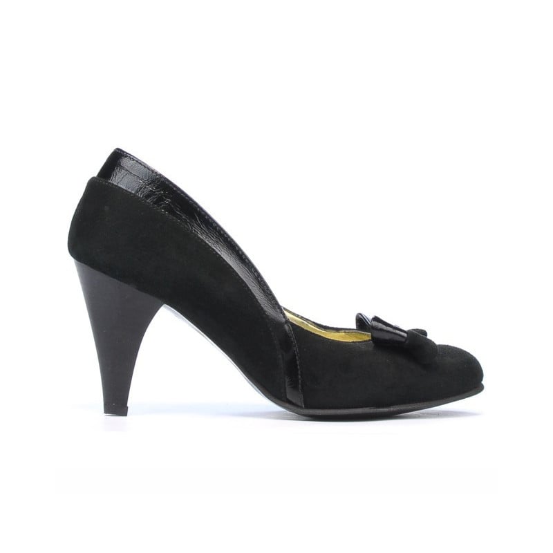 Damen Elegante Schuhe 1065 Schwarzes Antilopenleder + Schwarzer Lack