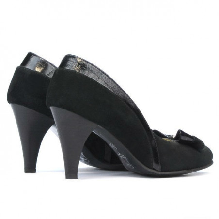 Damen Elegante Schuhe 1065 Schwarzes Antilopenleder + Schwarzer Lack