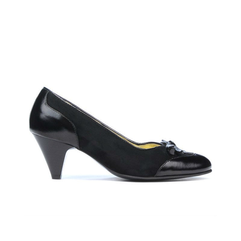 Elegante Damenschuhe 1064 Lackschwarz + Schwarz Antilope