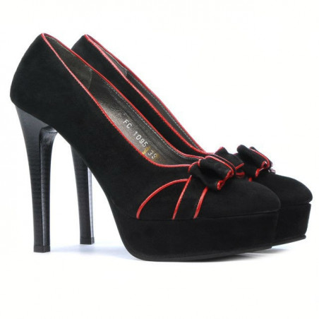 Elegante Damenschuhe 1095 schwarz Antilope+rot