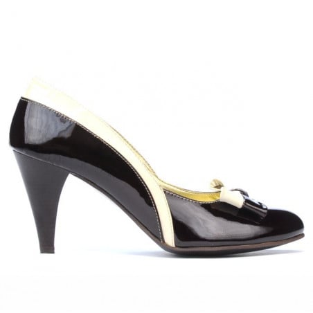 Damen elegante Schuhe 1065 Lack Bordeaux+Beige