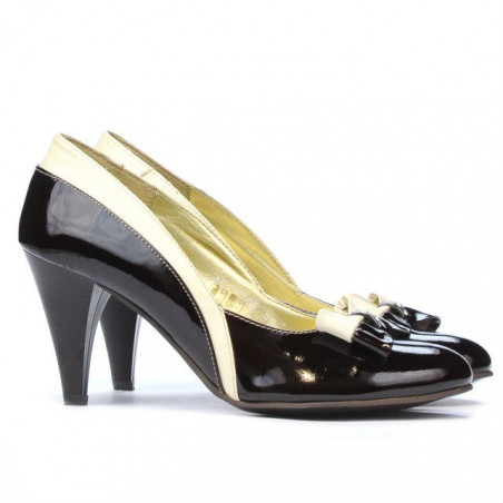 Damen elegante Schuhe 1065 Lack Bordeaux+Beige