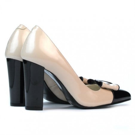 Elegante Damenschuhe 1262 Lack beige+schwarz