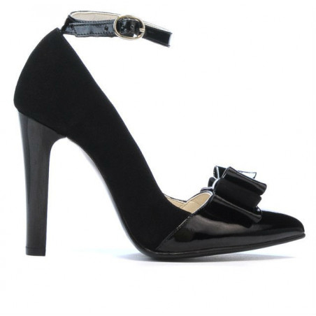 Elegante Damenschuhe 1264 Schwarz Antilope + Schwarzer Lack