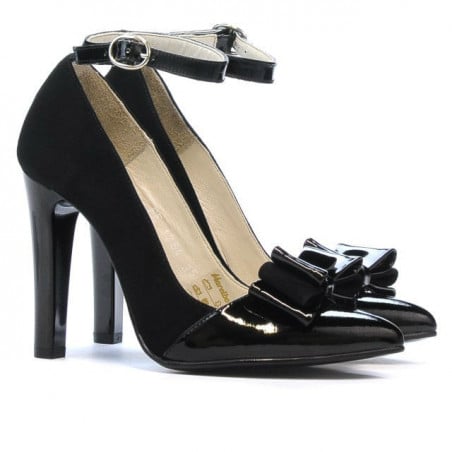Elegante Damenschuhe 1264 Schwarz Antilope + Schwarzer Lack