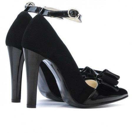 Elegante Damenschuhe 1264 Schwarz Antilope + Schwarzer Lack