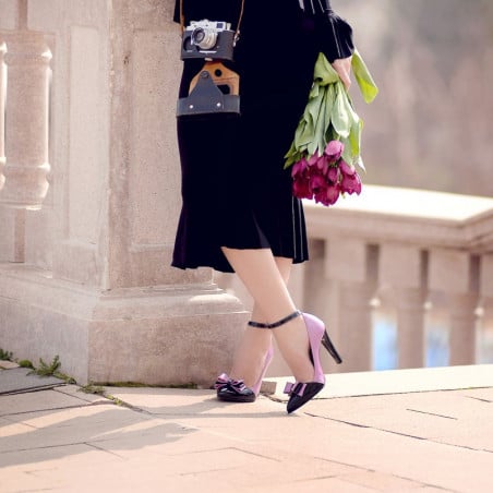 Elegante Damenschuhe 1264 Lack Lila+Schwarz
