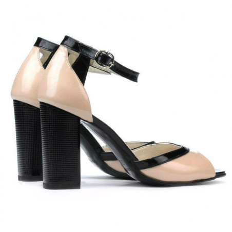 Damensandalen 1266 Lack Elfenbein+Schwarz