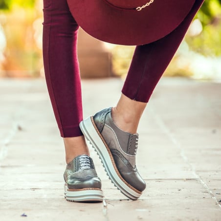 Damen-Casual-Schuhe 683-1 graues Perlmutt kombiniert