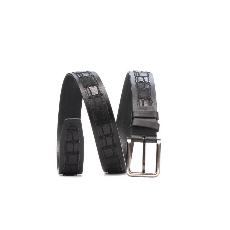 Herren Gürtel 18b schwarz+Kroko schwarz