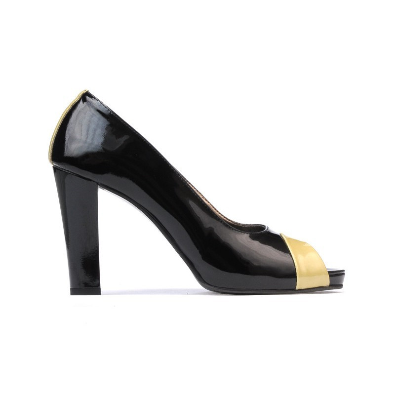 Damensandalen 1219 Lack Schwarz+Beige