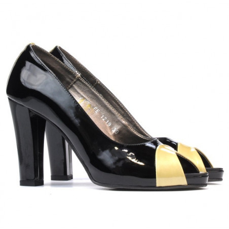Damensandalen 1219 Lack Schwarz+Beige