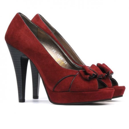Damen Sandalen 1099 bordeaux Wildleder+schwarz