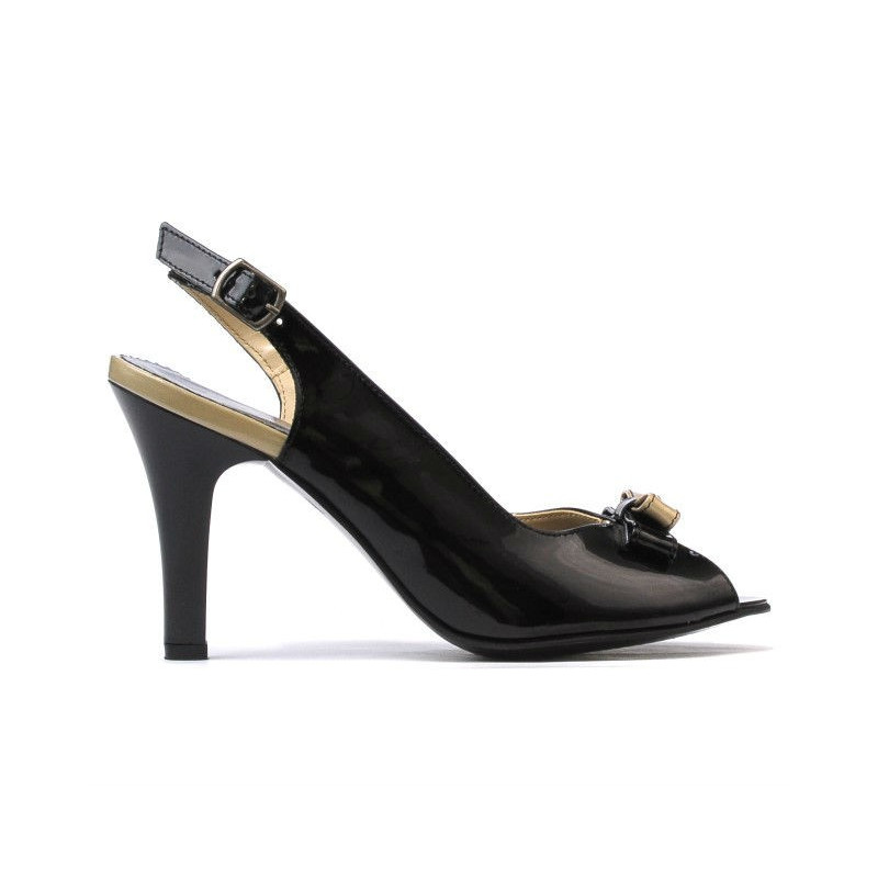 Damensandalen 1224 Lack Schwarz+Beige