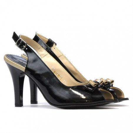 Damensandalen 1224 Lack Schwarz+Beige