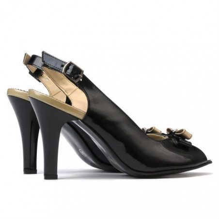 Damensandalen 1224 Lack Schwarz+Beige