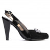 Damensandalen 1077 schwarzes Antilopenleder + schwarzer Lack