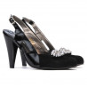 Damensandalen 1077 schwarzes Antilopenleder + schwarzer Lack