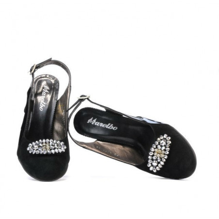 Damensandalen 1077 schwarzes Antilopenleder + schwarzer Lack