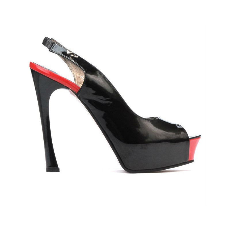 Damensandalen 1215 Lack Schwarz+Rot