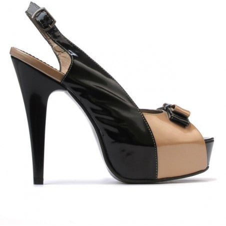 Damensandalen 1223 Lack schwarz+beige