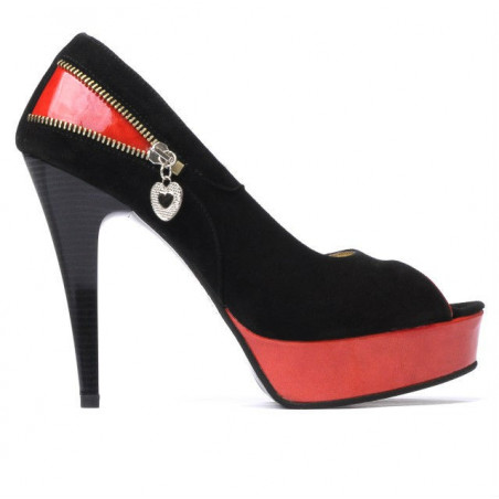 Damensandalen 1202 Schwarz Antilope+Rot