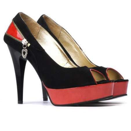 Damensandalen 1202 Schwarz Antilope+Rot