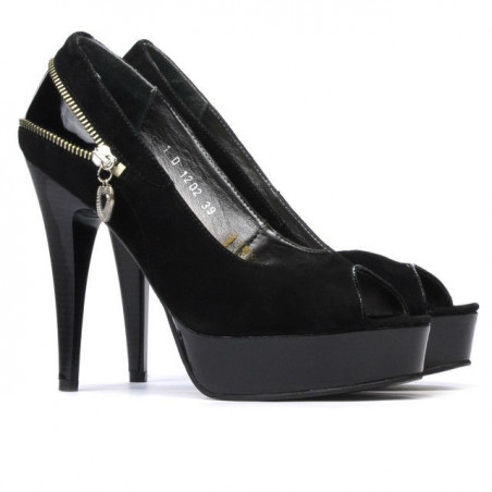 Damensandalen 1202 schwarz Antilope + schwarzer Lack