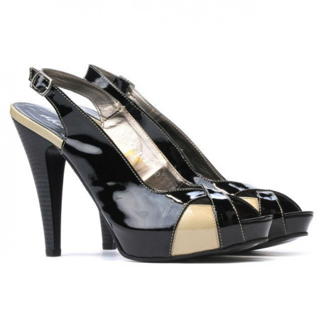 Damen Sandalen 1222 Lack schwarz+beige