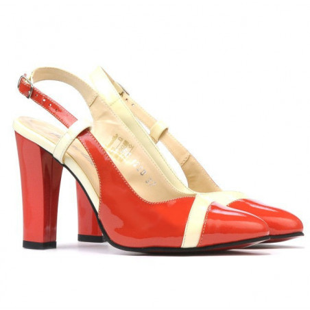 Damen Sandalen 1220 Lack Rot Koralle+Beige