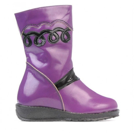 Kleine Kindergummistiefel 23c Schwarz Lack + Lila