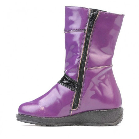 Kleine Kindergummistiefel 23c Schwarz Lack + Lila