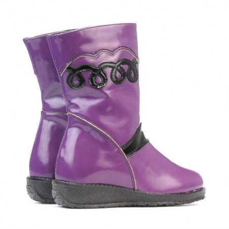 Kleine Kindergummistiefel 23c Schwarz Lack + Lila