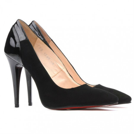 Elegante Damenschuhe 1230 schwarz Antilopenleder+schwarz Lackleder