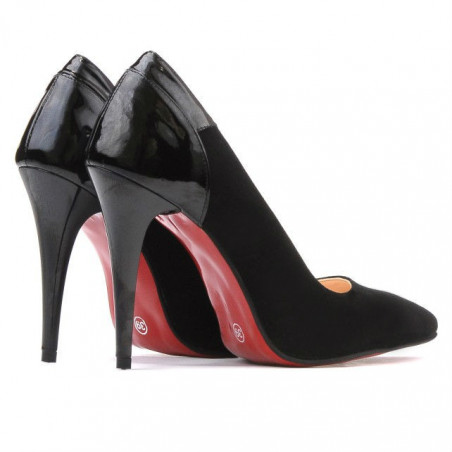 Elegante Damenschuhe 1230 schwarz Antilopenleder+schwarz Lackleder