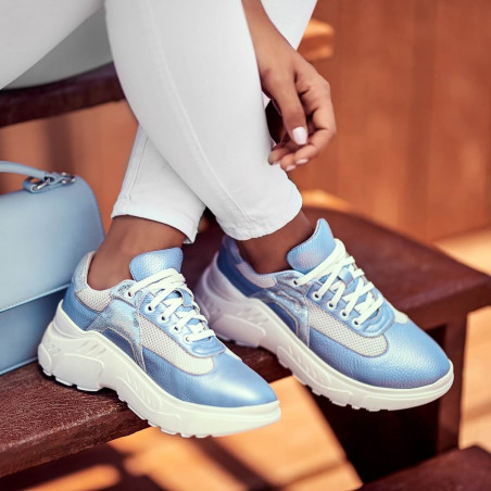 Damen Sportschuhe 6015 blau perlmutt kombiniert
